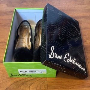 Sam Edelman black flats with pom pom size 6.5 M